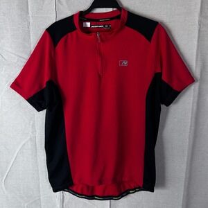 Nishiki Mens Cycling Jersey Large Red Black Quarter Zip Short Sleeve‎ Bike Shirt